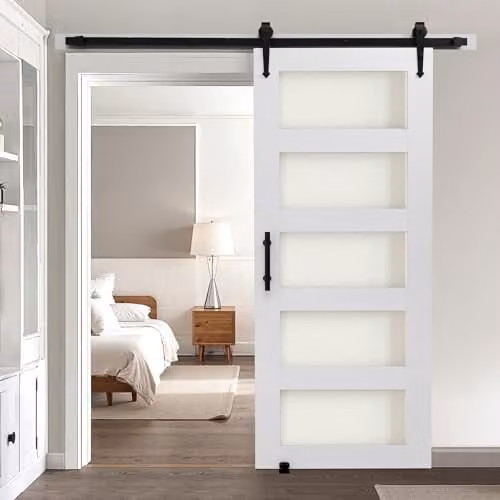 Puerta Corrediza de Granero VEVOR en MDF y Vidrio, Color Blanco, An/P/Al: 81.3 x 38.3 x 213.4 cm