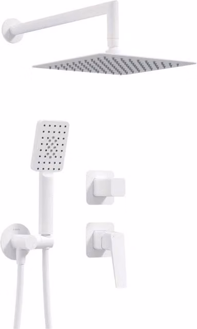 Juego de ducha empotrable Blevo con grifo monomando, teleducha y cabezal cuadrado en acabado blanco mate
