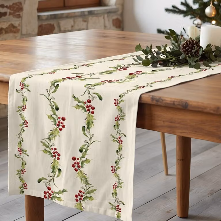 Camino de mesa navideño floral Muare Home de algodón multicolor An/P: 50 x 150 cm