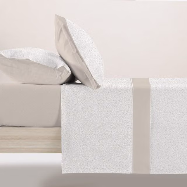 Juego de sábanas Manterol con estampado floral y de puntos en color beige para cama de 135 cm