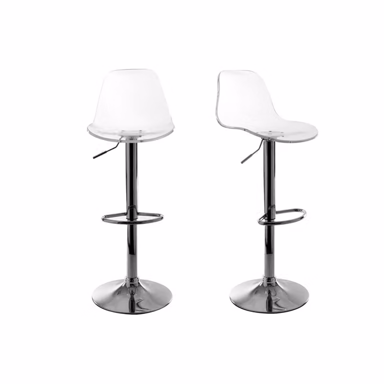 Lote de 2 taburetes de bar modernos GALILEO de Miliboo en color transparente con estructura de metal y plástico