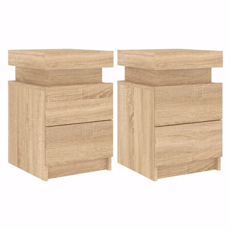 Juego de 2 mesitas de noche Maison Chic con luces LED integradas en madera color marrón y beige, An/P/Al: 35 x 39 x 55 cm