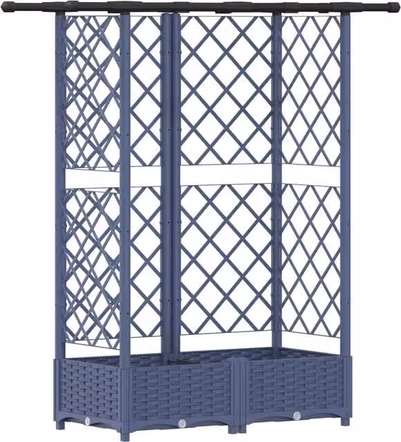 Cama elevada SYFAX con trellis y techo para jardín ornamental en color gris y azul, An/P/Al: 124 x 40 x 121 cm