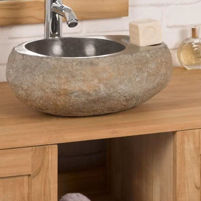 Lavabo sobre encimera asimétrico de piedra natural Wanda Collection color gris An/P/Al: 35 x 30,5 x 15 cm