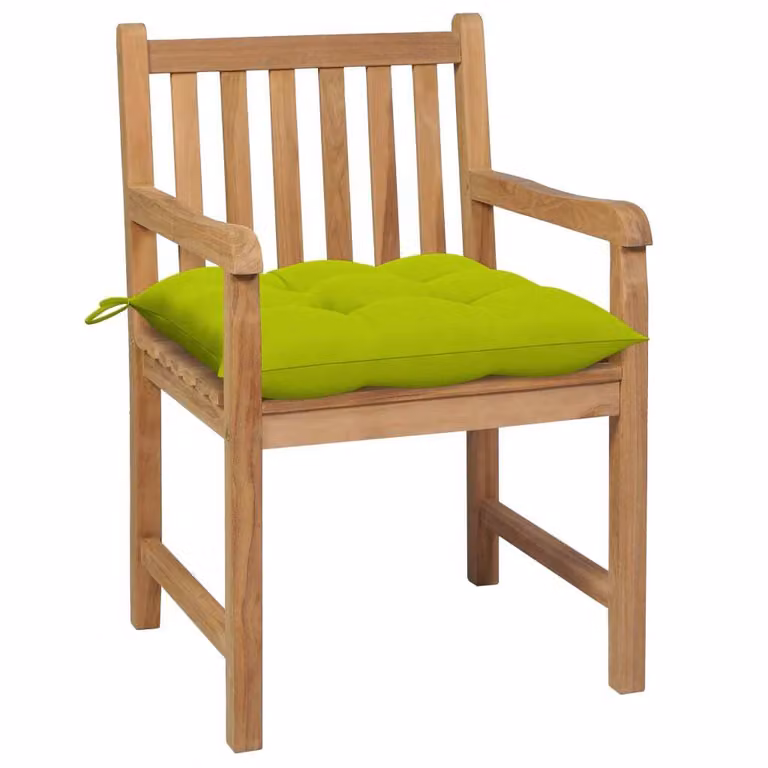 Set de 2 sillas de jardín Syfax de madera de teca con cojines verdes y reposabrazos