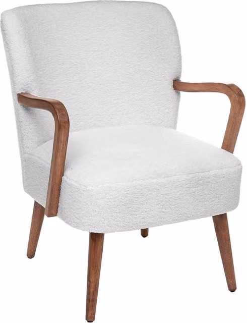 Sillón de diseño moderno Atmosphera en tejido bouclé blanco con reposabrazos