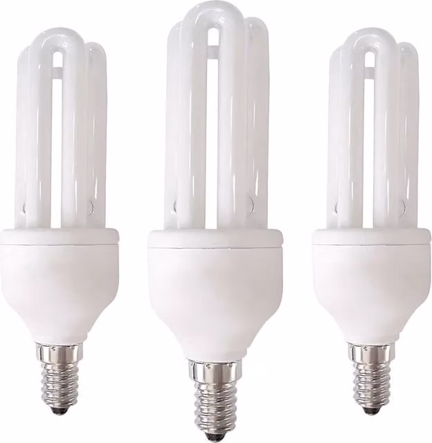 Pack de 3 bombillas de bajo consumo CFL 7hseveno con casquillo E14, 15W, 825 lm y luz blanca cálida de 2700K