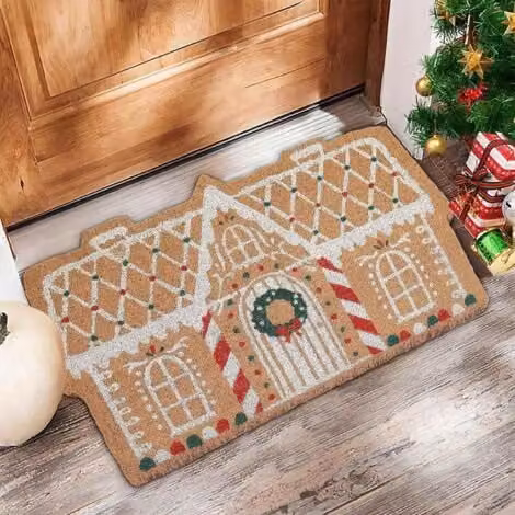 Felpudo de bienvenida navideño de jengibre ULISEM multicolor, antideslizante y de coco, An/P: 60 x 90 cm