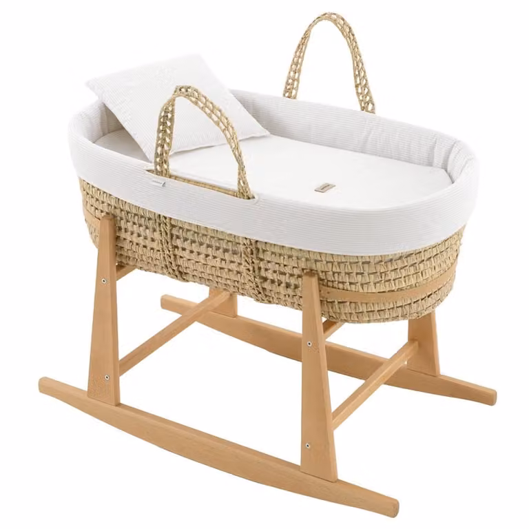 Moisés de mimbre Cambrass con acolchado y patas de madera natural en color beige, An/P/Al: 39 x 80 x 61 cm