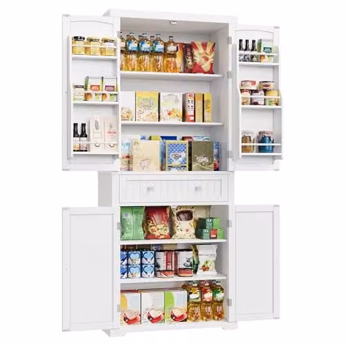 Aparador VASAGLE de estilo rústico con puertas de listones y acabado mate en color blanco, ideal para cocina, comedor o baño, An/P/Al: 40 x 40 x 182,1 cm