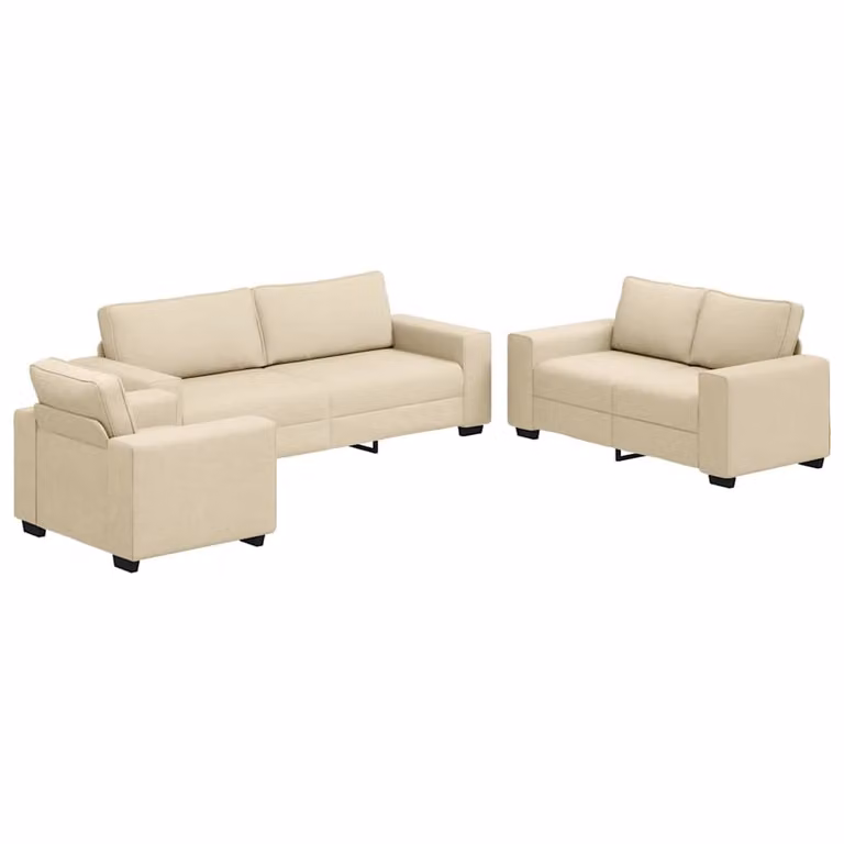Juego de sofá de 3 piezas vidaXL tapizado en tela beige con cojines y estructura de madera y metal