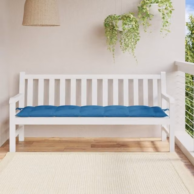 Cojín para banco de jardín SYFAX en tela azul melange, resistente a los rayos UV y antideslizante, An/P/Al: 180 x 50 x 7 cm