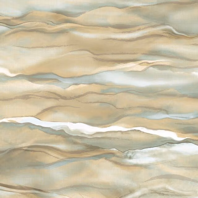 Papel pintado vinílico Profhome SA524045-DI con diseño abstracto y acentos metálicos en colores blanco, oro, turquesa y beige