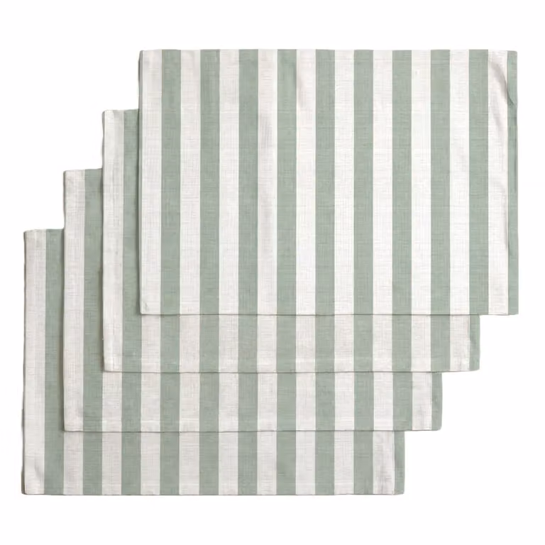 Set de 4 manteles individuales Muare Home de algodón orgánico antimanchas, diseño de rayas verde y blanco, An/P: 35 x 50 cm