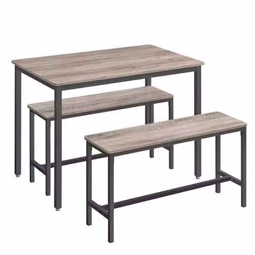 Conjunto de comedor VASAGLE con mesa rectangular y dos bancos de estilo industrial en colores beige, negro y marrón, An/P/Al: 110 x 65 x 75 cm