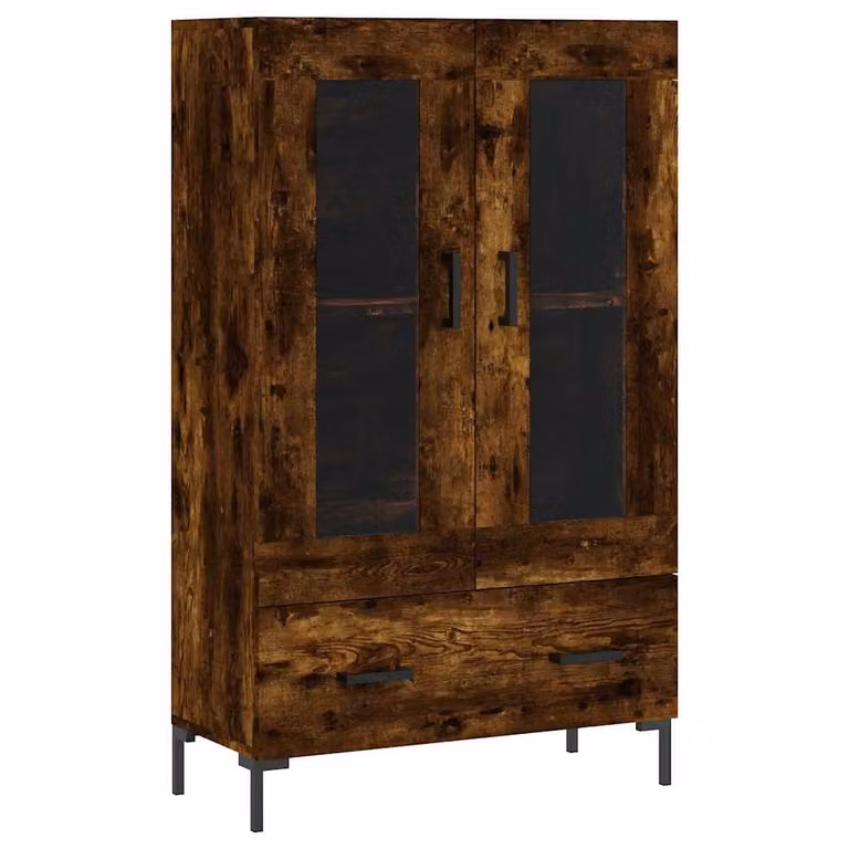 Aparador alto vidaXL de madera de roble en color marrón con puertas de cristal y estantes internos, An/P/Al: 69,5 x 31 x 115 cm