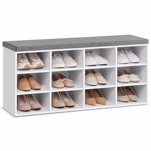 Banco zapatero VASAGLE con asiento acolchado en gris y blanco para entrada, salón o dormitorio