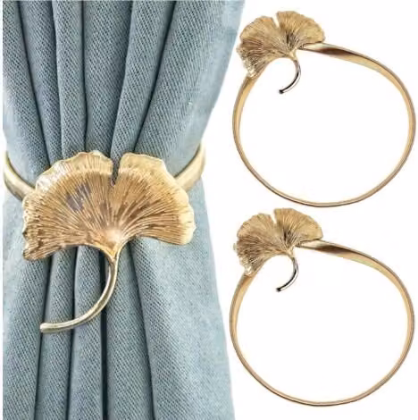 Juego de 2 sujetadores de cortina metálicos extensibles XISRENS con cordón de resorte y lazos decorativos en color oro