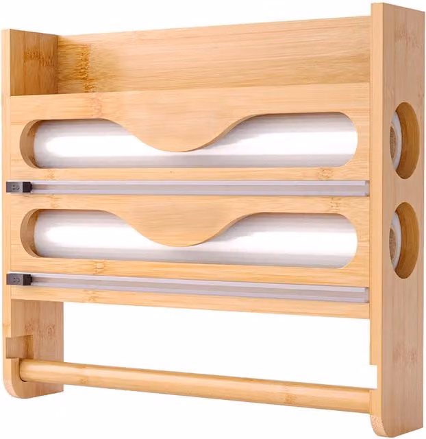 Portarrollos de cocina de pared con cortador de papel de aluminio NORTHIX en bambú y plástico color beige