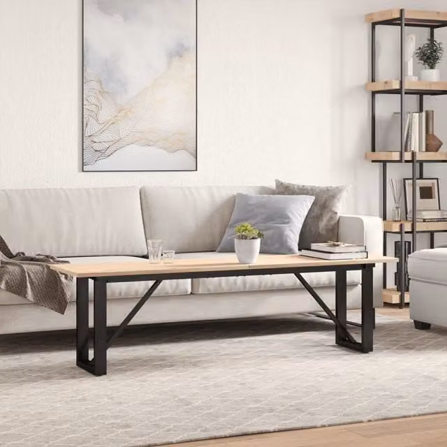 Mesa de centro rectangular SYFAX de madera de pino maciza y acero en marrón y negro An/P/Al: 160 x 40 x 45 cm