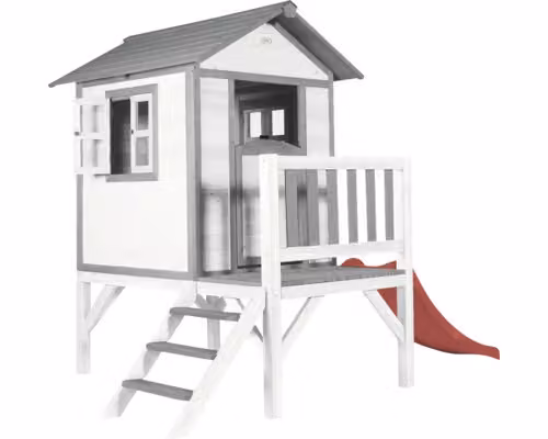 Casa de juegos AXI Beach Lodge XL de madera en blanco con tobogán rojo y gris