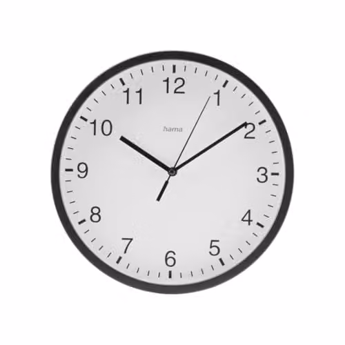 Reloj de pared analógico silencioso Hama con mecanismo de cuarzo, diseño redondo minimalista en blanco y negro, Diámetro: 25 cm