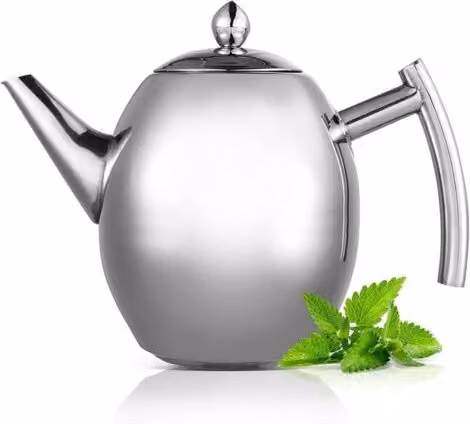 Tetera de acero inoxidable MIMIY con infusor para té, café y agua caliente, capacidad de 1,5 l, color plata y azul