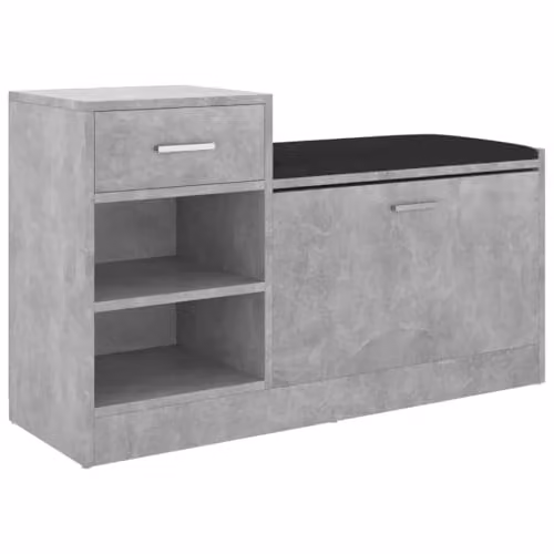 Banco para zapatos y estantería Helloshop26 en color gris con acabado mate y detalles en piel sintética, An/P/Al: 94,5 x 31 x 57 cm