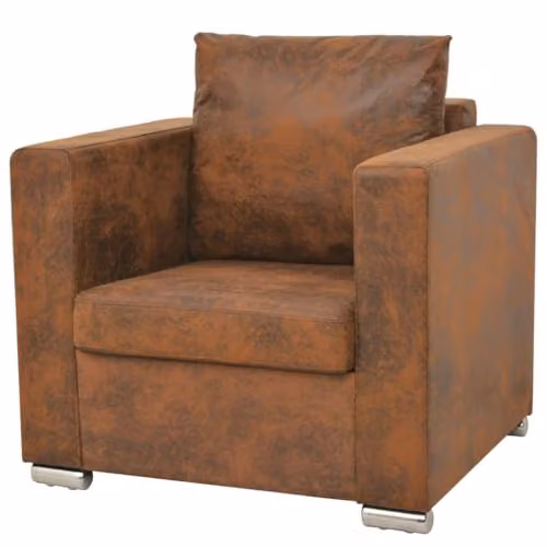 Sillón Lounge de Diseño Club Helloshop26 en Cuero y Ante Artificial Marrón con Estructura de Madera Sólida