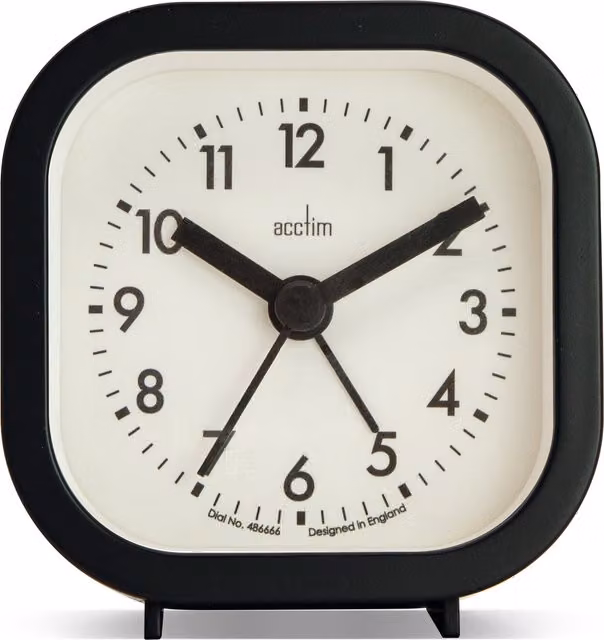 Reloj despertador analógico Acctim Robyn mini de mesa en color negro y diseño moderno cuadrado