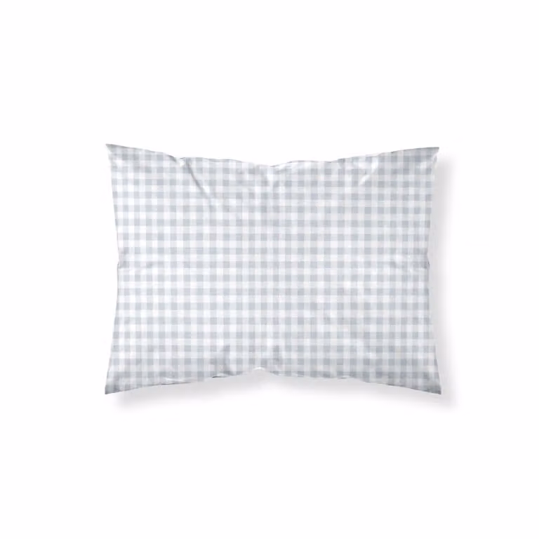 Funda de almohada de algodón de 200 hilos con diseño de cuadros en azul y terracota, An/P/Al: 80 x 80 cm