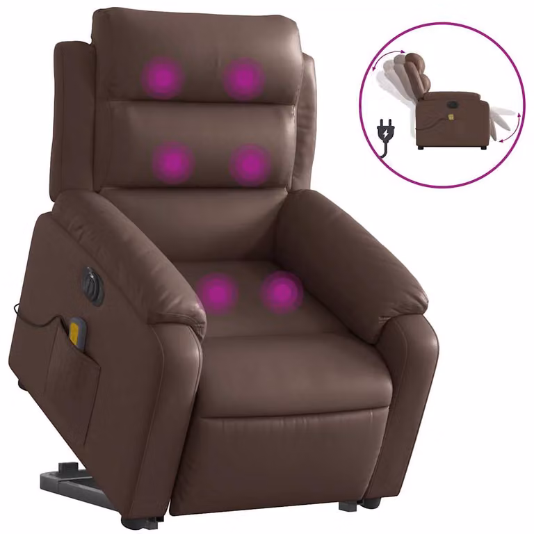Sillón de masaje elevable eléctrico vidaXL en cuero sintético marrón con reposabrazos