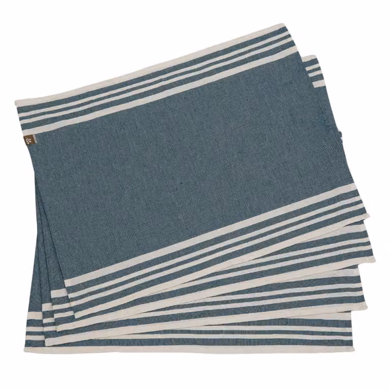 Set de 4 manteles individuales MAHDIA de algodón con diseño gráfico en color azul petróleo, An/P: 35 x 50 cm