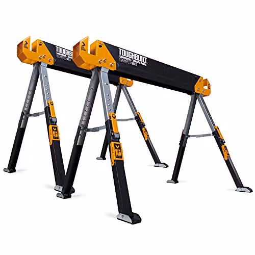 Pack de 2 caballetes de trabajo ToughBuilt C650-2 con altura ajustable en color gris y amarillo