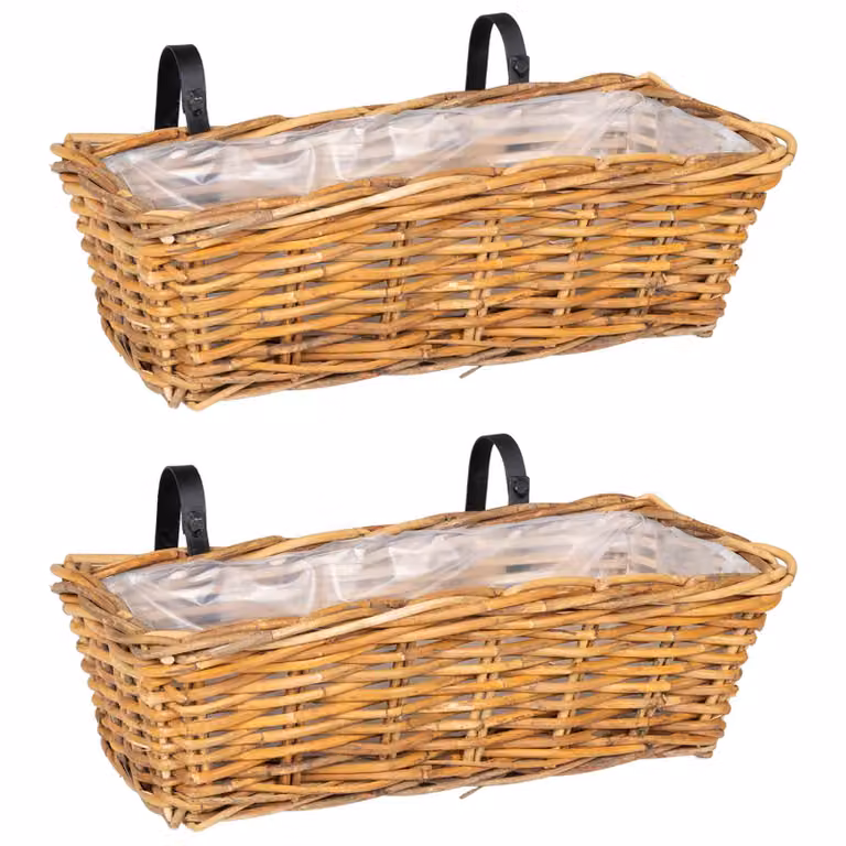 Set de 2 cestas colgantes para plantas vidaXL GENDT de ratán en color marrón natural