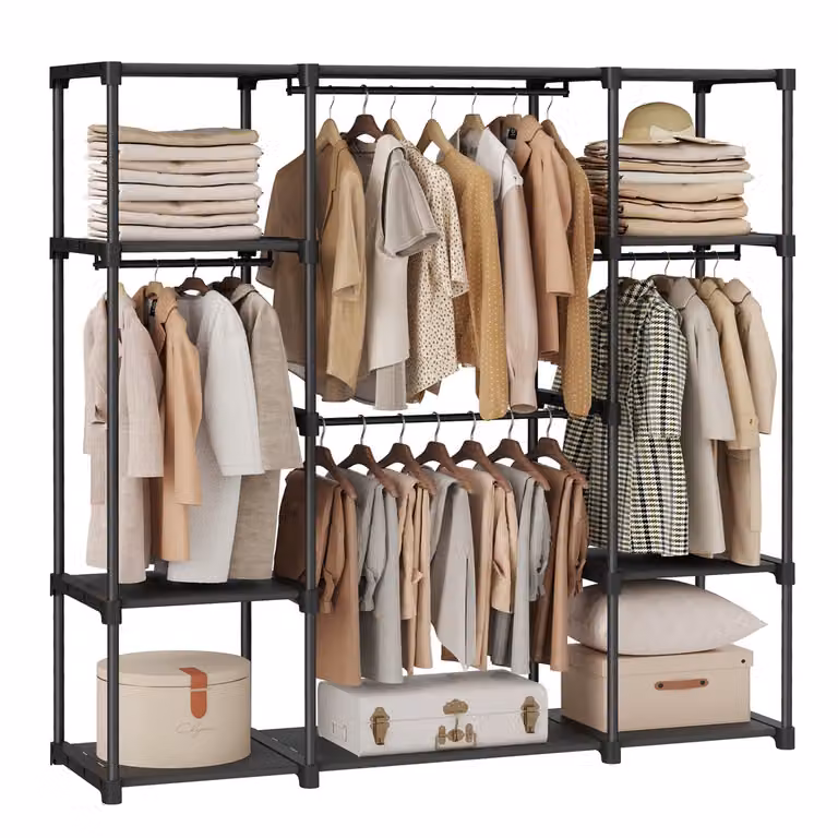 Armario de ropa SONGMICS negro con secciones de colgado y estantes internos, An/P/Al: 43 x 151 x 166 cm