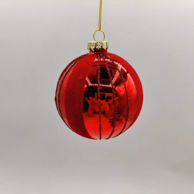 Bola de vidrio decorativa con rayas rojas de Atmosphera para Navidad, diámetro 8 cm