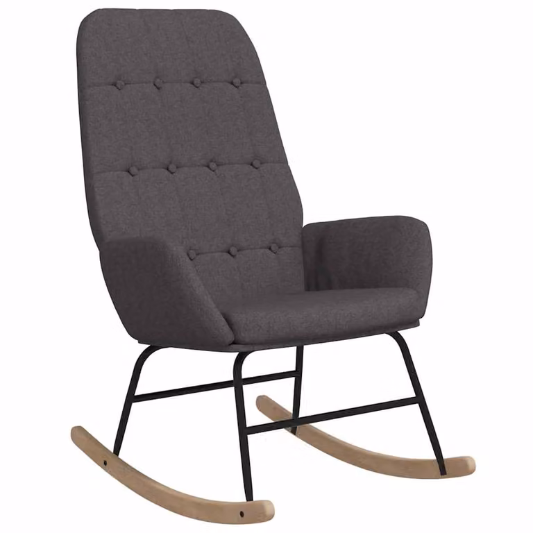 Silla mecedora de tela gris oscuro vidaXL con estructura de madera de caucho y reposabrazos