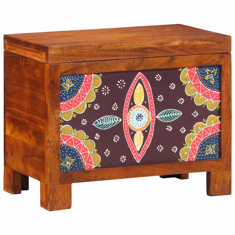 vidaXL Caja de almacenamiento de madera de sheesham con diseño geométrico boho, multicolor y marrón, An/P/Al: 50 x 30 x 40 cm