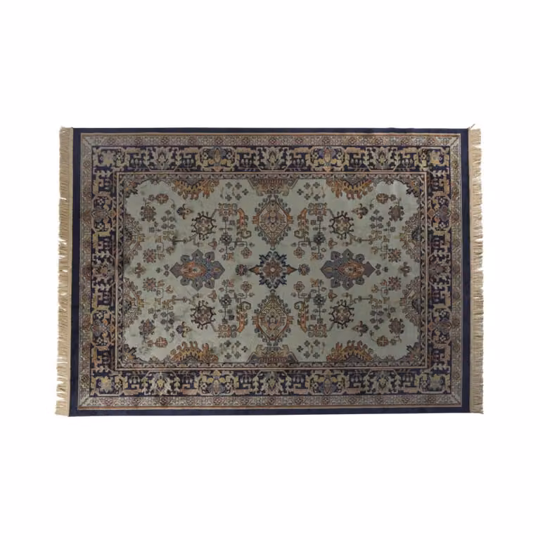 Alfombra rectangular de estilo oriental con diseño floral y flecos en verde y multicolor, An/P: 160 x 230 cm