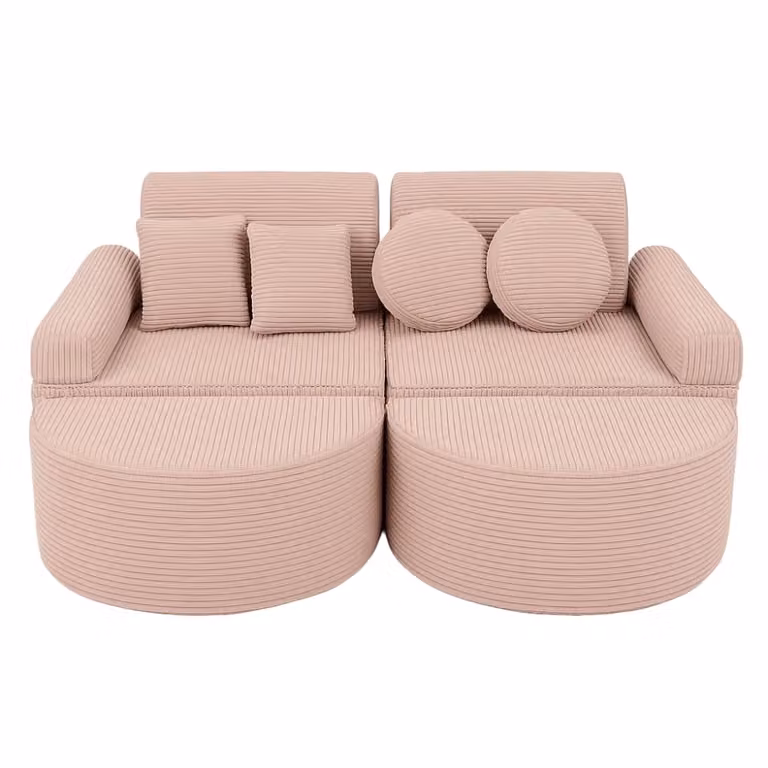 Sofá infantil modular MeowBaby de terciopelo rosa con 12 piezas y función de cama, An/P/Al: 120 x 200 x 78 cm