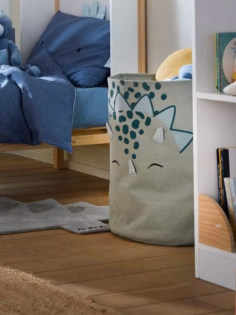 Cesta XL de tela azul con motivos de dinosaurio para niños de Vertbaudet