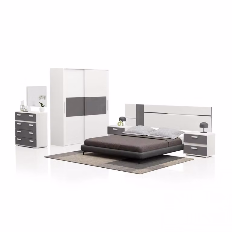 Conjunto de dormitorio de 6 piezas Ataneq Air 4C Plus de Duehome en blanco y gris con estilo escandinavo