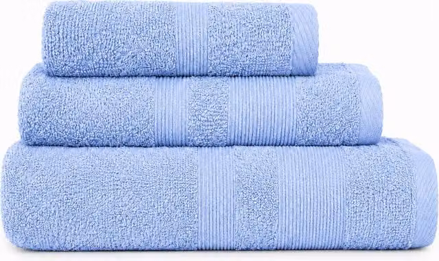 Pack de 3 toallas de algodón suaves para ducha, lavabo y tocador en azul claro de Donegal Collections