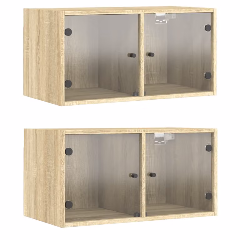Set de 2 muebles de pared vidaXL con puertas de vidrio en acabado roble Sonoma, An/P/Al: 68,5 x 37 x 35 cm