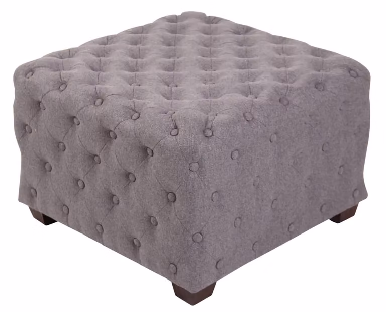 Taburete bajo cuadrado acolchado en tela gris para salón o dormitorio