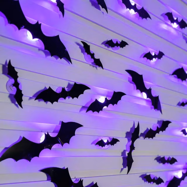 Lote de 36 adhesivos murales 3D de murciélagos REDROAD para decoración de Halloween en PVC removible, color negro