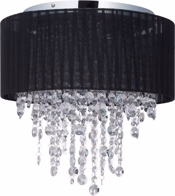Lámpara de techo Relaxdays con cuentas de cristal y pantalla de organza, para 5 bombillas G9, An/P/Al: 40 x 40 x 39 cm, negro, plata y transparente