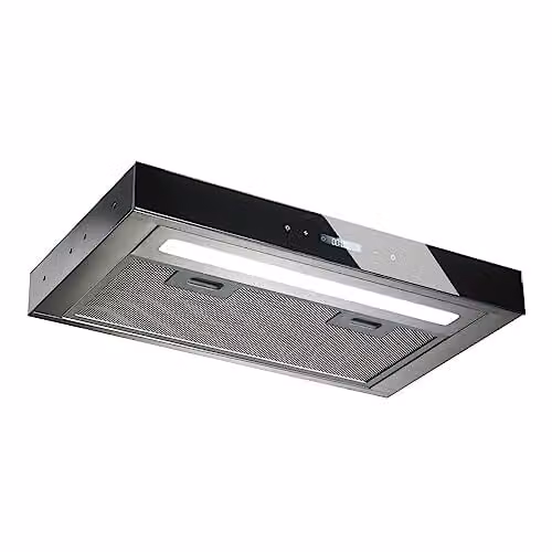 Campana extractora Dometic CK 500 de color negro para caravanas y autocaravanas con filtro metálico lavable y montaje bajo mueble