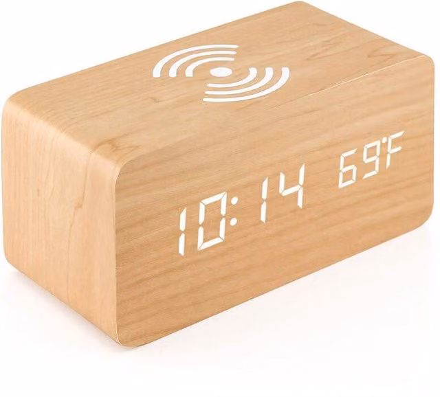 Reloj Despertador Digital TUSERXLN de Madera con LED, Termómetro y Visualización de Fecha en Colores Marrón o Beige